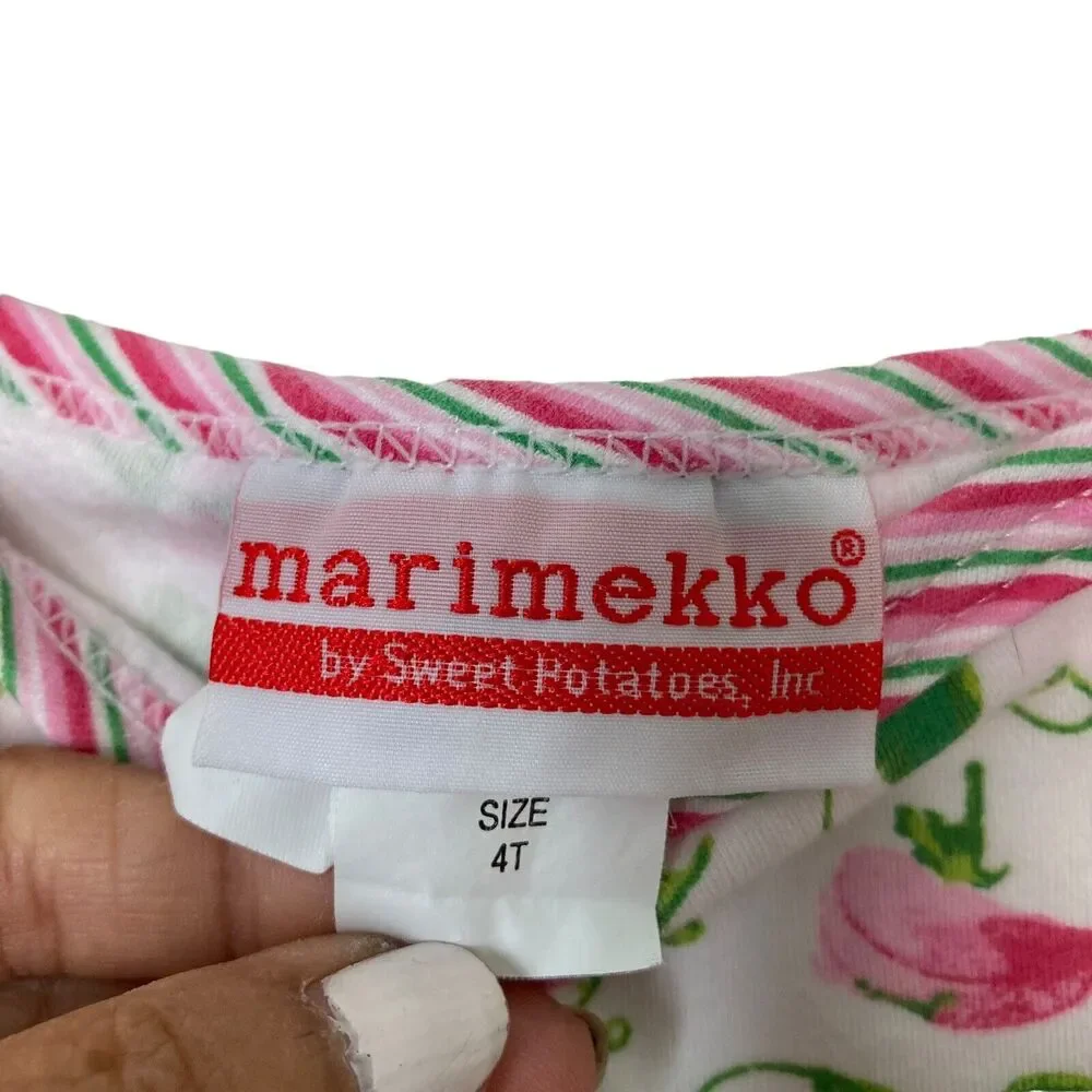 Marimekko By Sweet Potatoes Girls Pink Green Floral Cotton Dress Size 4T Soft